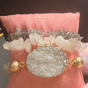 White Natural Druzy stack bracelet